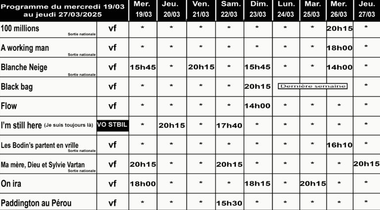 CINÉ GEDINNE du 19 au 27/03/2025