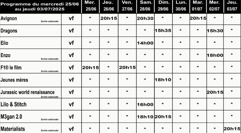 CINÉ GEDINNE du 25/06 au 03/07/2025