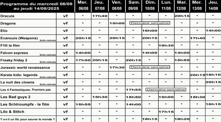 CINÉ GEDINNE du 06 au 14/08/2025