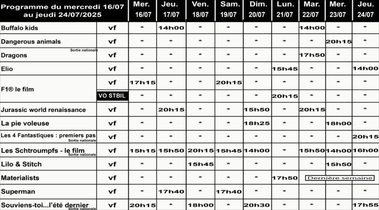 CINÉ GEDINNE du 16 au 24/07/2025