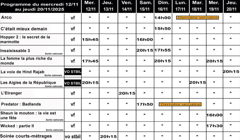 CINÉ GEDINNE du 12 au 20/11/2025