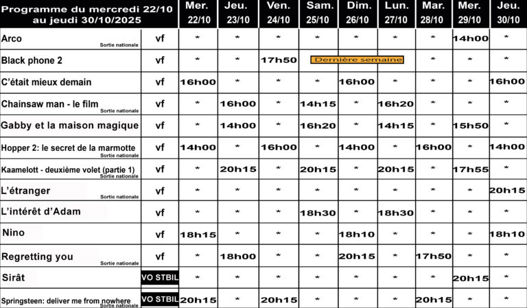CINÉ GEDINNE du 22 au 30/10/2025