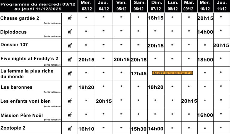 CINÉ GEDINNE du 03 au 11/12/2025