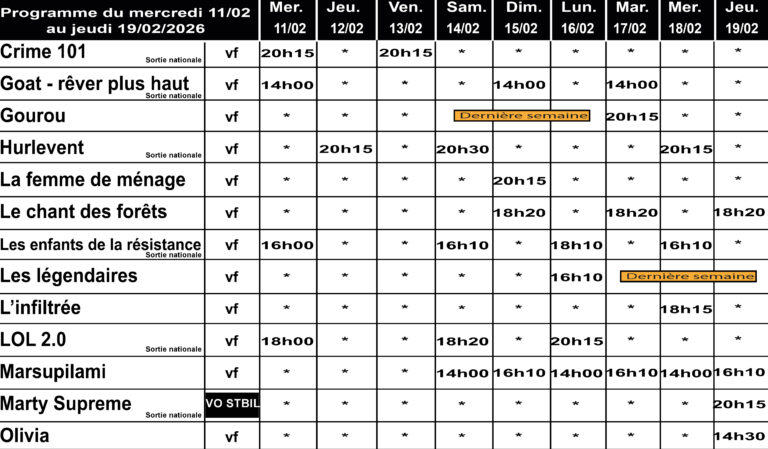 CINÉ GEDINNE du 11 au 19/02/2026