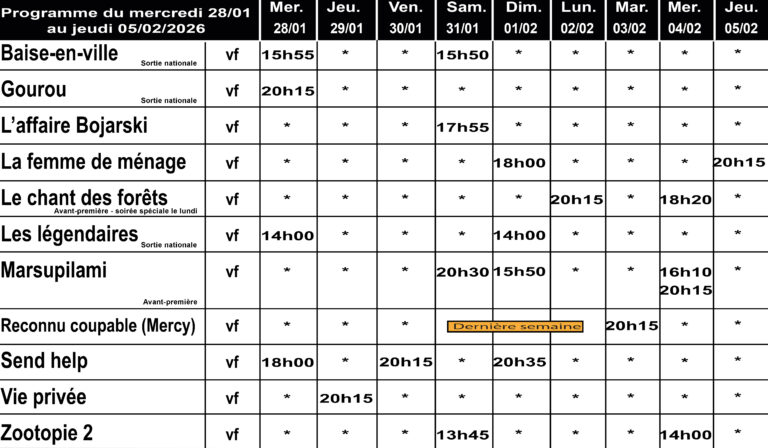 CINÉ GEDINNE du 28/01 au 05/02/2026