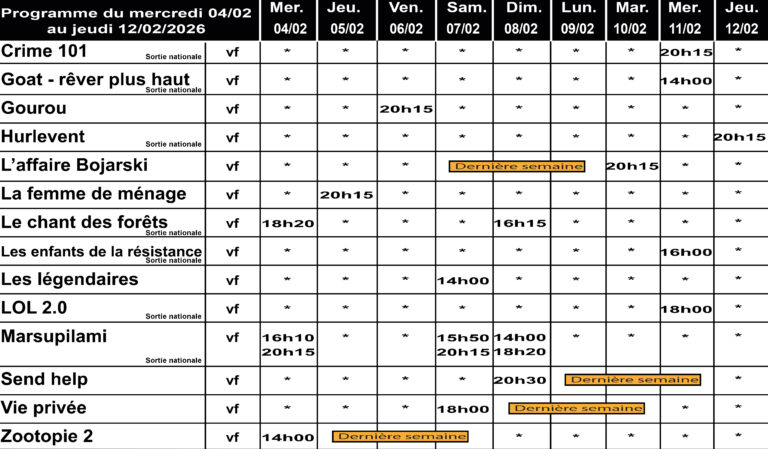 CINÉ GEDINNE du 04 au 12/02/2026