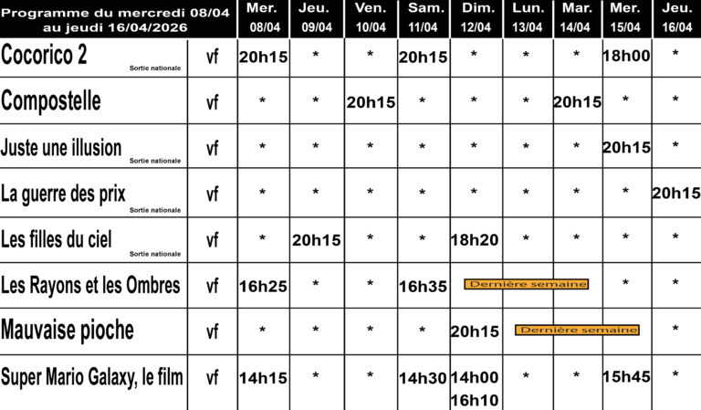 CINÉ GEDINNE du 08 au 16/04/2026