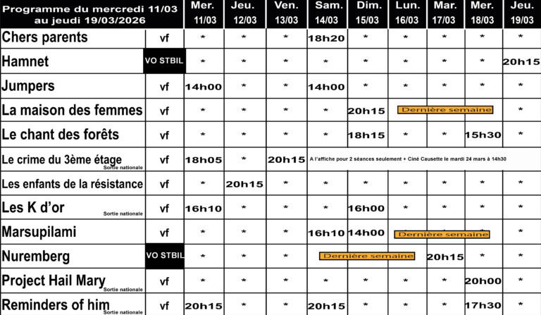 CINÉ GEDINNE du 11 au 19/03/2026