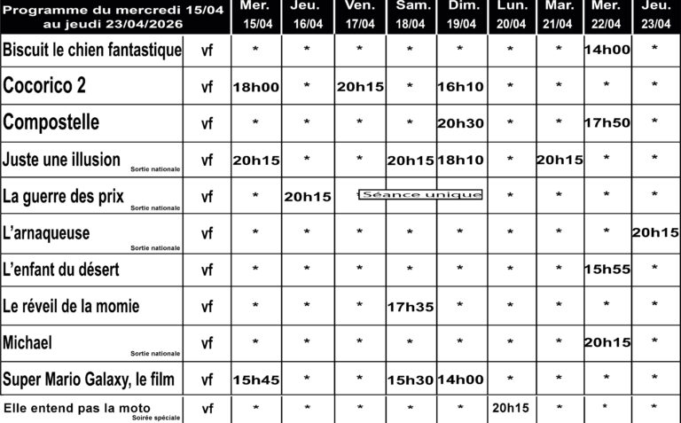 CINÉ GEDINNE du 15 au 23/04/2026
