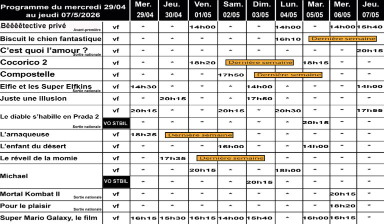 CINÉ GEDINNE du 29/04 au 07/05/2026