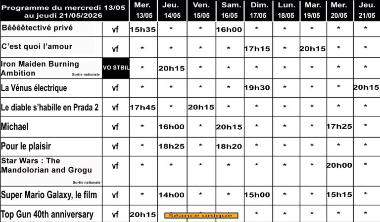 CINÉ GEDINNE du 13 au 21/05/2026