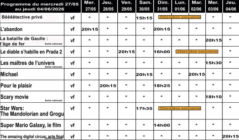 CINÉ GEDINNE du 27/05 au 04/06/2026