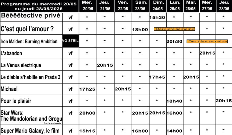 CINÉ GEDINNE du 20 au 28/05/2026
