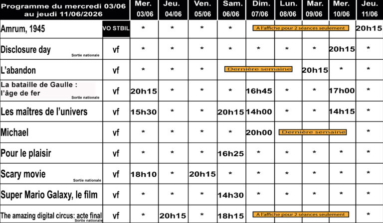 CINÉ GEDINNE du 03 au 11/06/2026