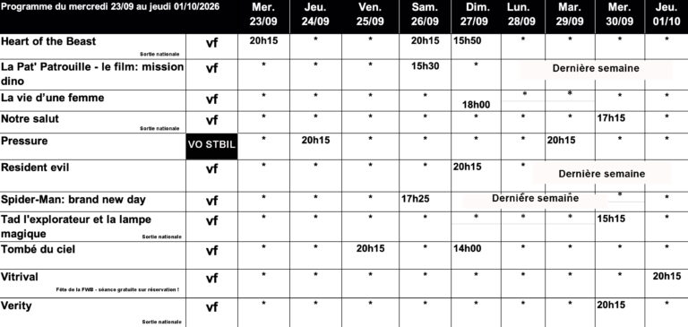 CINÉ GEDINNE du 23/09 au 01/10/2026